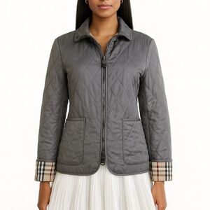 Authentic BURBERRY Grey Diamond Quilted Nova Check Utility Jacket Size S